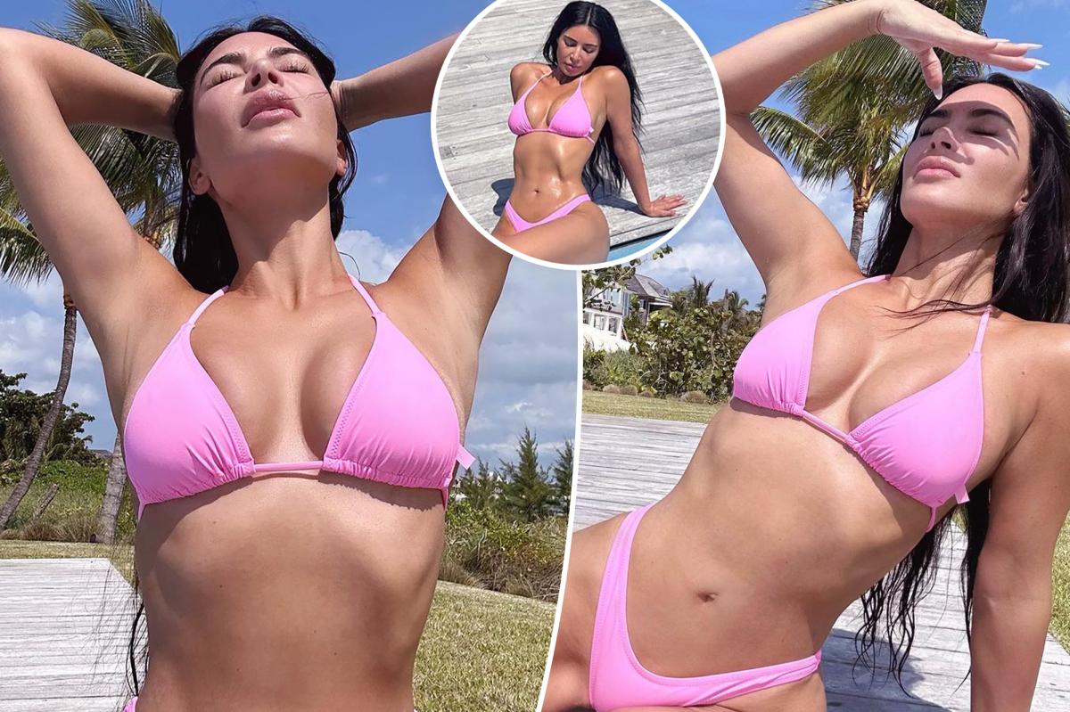 Kim Kardashian poses at the pool in a tiny bikini: The “Pinky swear”